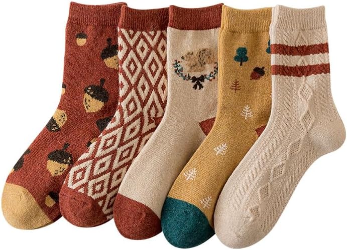MarJunSep Wool Fall Boot Socks Women Teen Girls Thick Knit Vintage Cute Floral Cottage Core Boho Winter Warm Crew Socks - Image 1